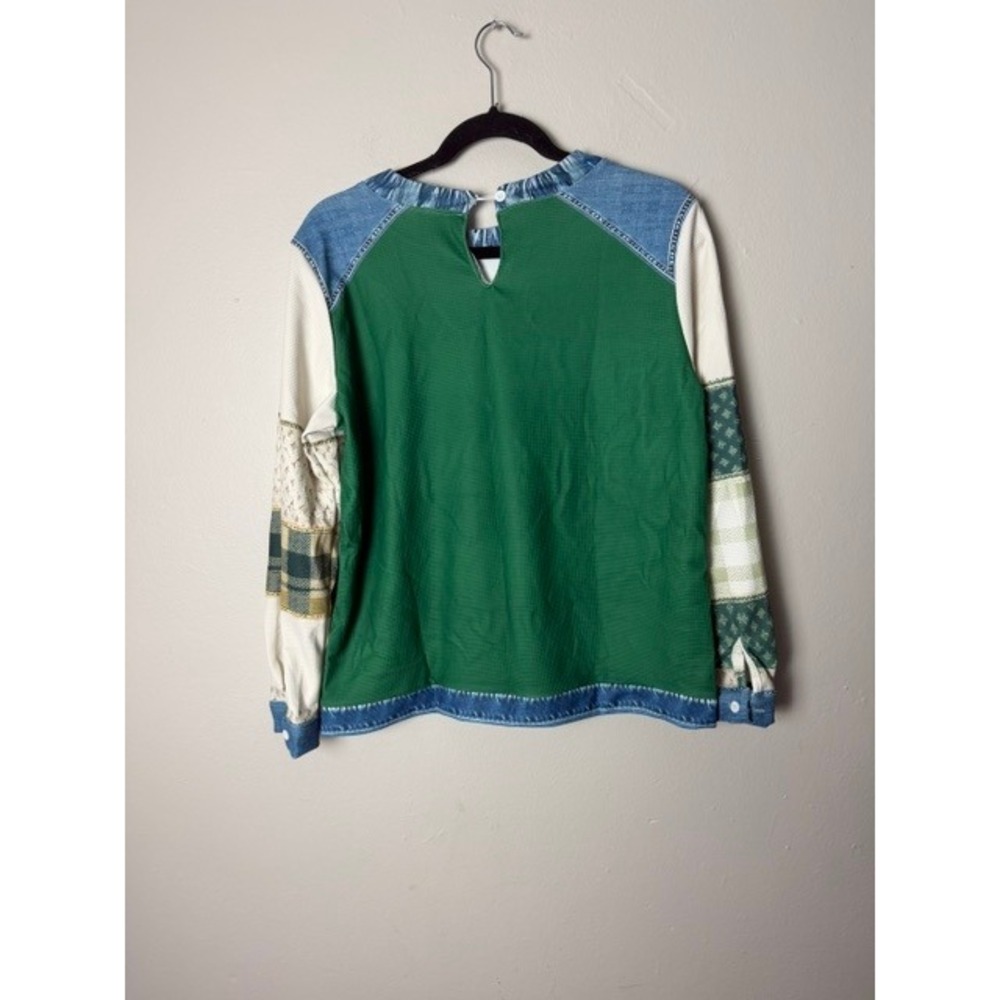 Womens St Patricks Day Shamrock Patchwork Top Green Long Sleeve Small - Picture 2 of 3